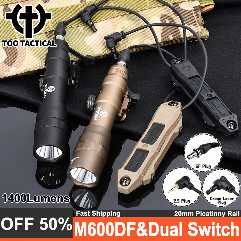 Tactical M600DF Flashlight Crane 2.5 SF Plug Dual Pressure Switch 1400Lumens Hunting Scout Light Button Fit Mlok Keymod 20MMRail