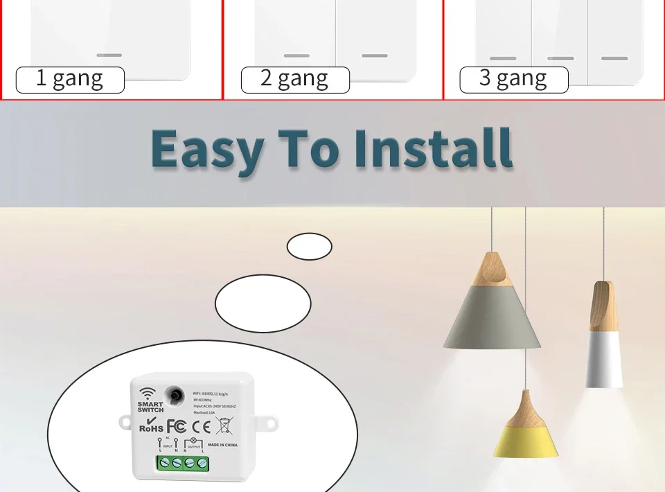 Drahtlose Licht Wand Schalter Relais Empfänger RF 433Mhz 1/2/3Gang Panel Schalter Fernbedienung Interruptor für LED Lampe 10A 110V 220V – Detail 3