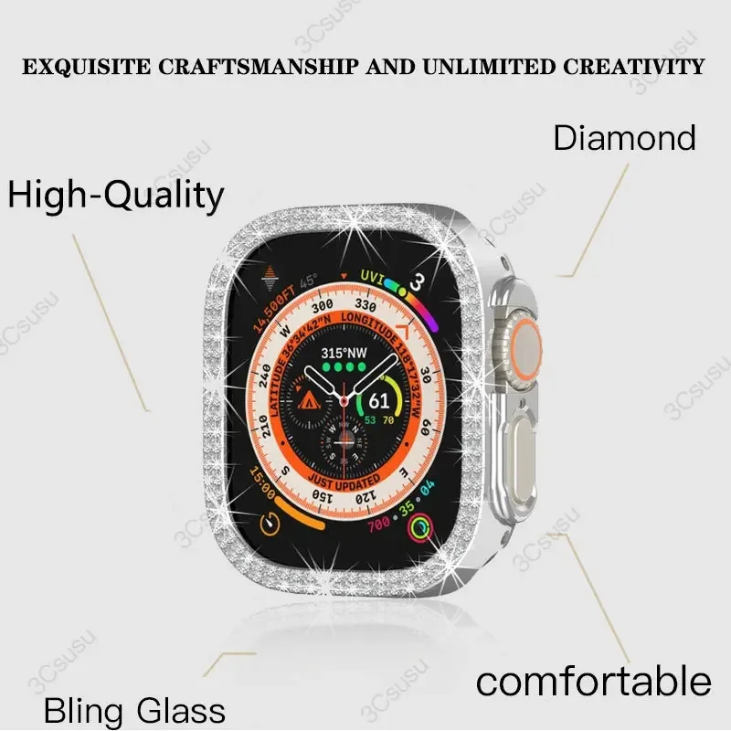 Cover for Apple Watch Case Series 9 8 7 45 41mm 49 42mm 38mm Bumper Diamond Screen Protector for iWatch 6 5 Se 40mm 44mm Ultra 2