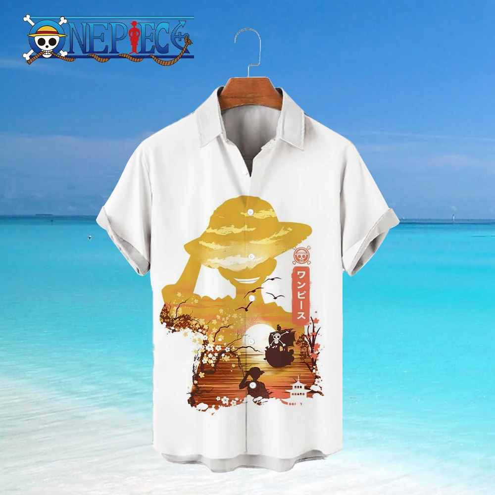 Blouse Zoro Men's Shirts Blouses Anime Monkey D Luffy Tops Summer One Piece Mens Clothes Beach Social Shirt Cool Elegant Man 5Xl