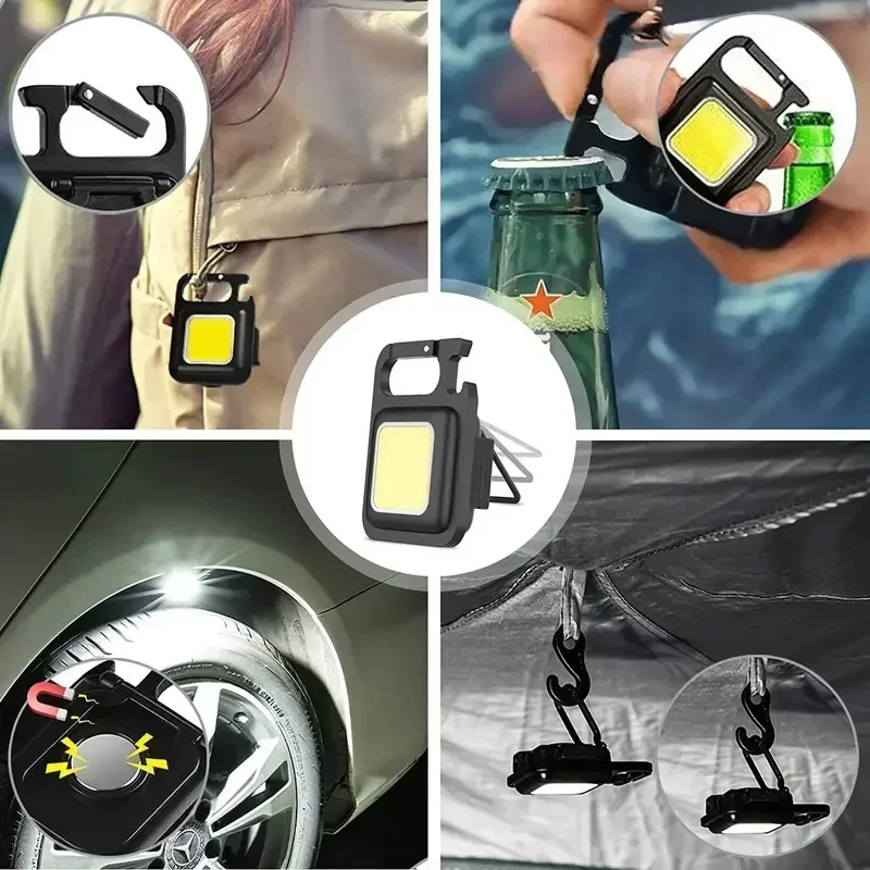 Torcia portachiavi LED COB Mini torcia magnetica portatile super luminosa Lanterna da campeggio USB Luce EDC esterna per escursionismo Pesca