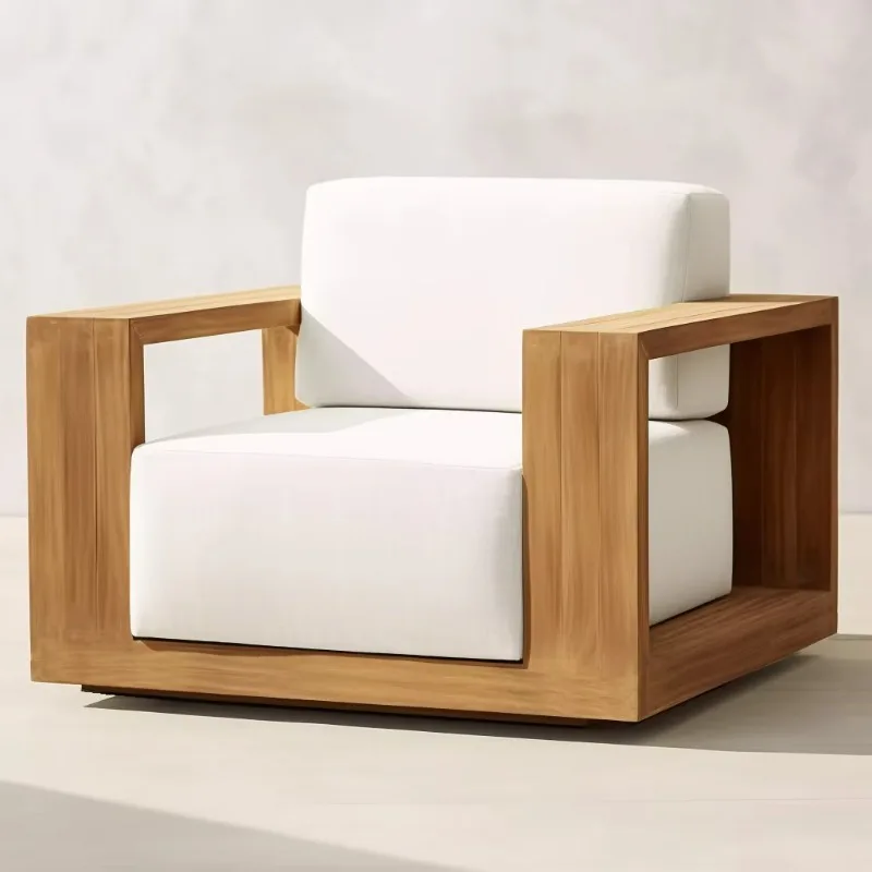 

Outdoor Courtyard Garden Set Club Chair Wooden Furniture Teak Revolving Lounge Chair