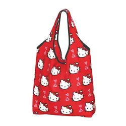 Reusable Hello Kitty Sanrio Kawaii Shopping Bag for Groceries Foldable Grocery Bags Washable Large Tote Bags