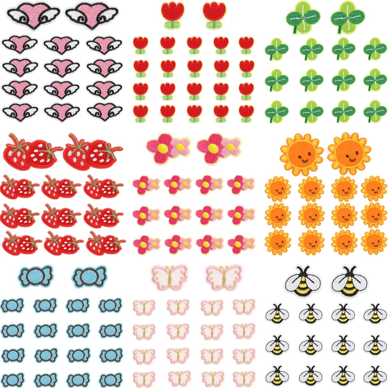 10pcs Lot Cute Patch For Clothing Kids Iron On Bee Flower Clover Strawberry Butterfly Heart Small Bulk Wholesale Pack Embroidery