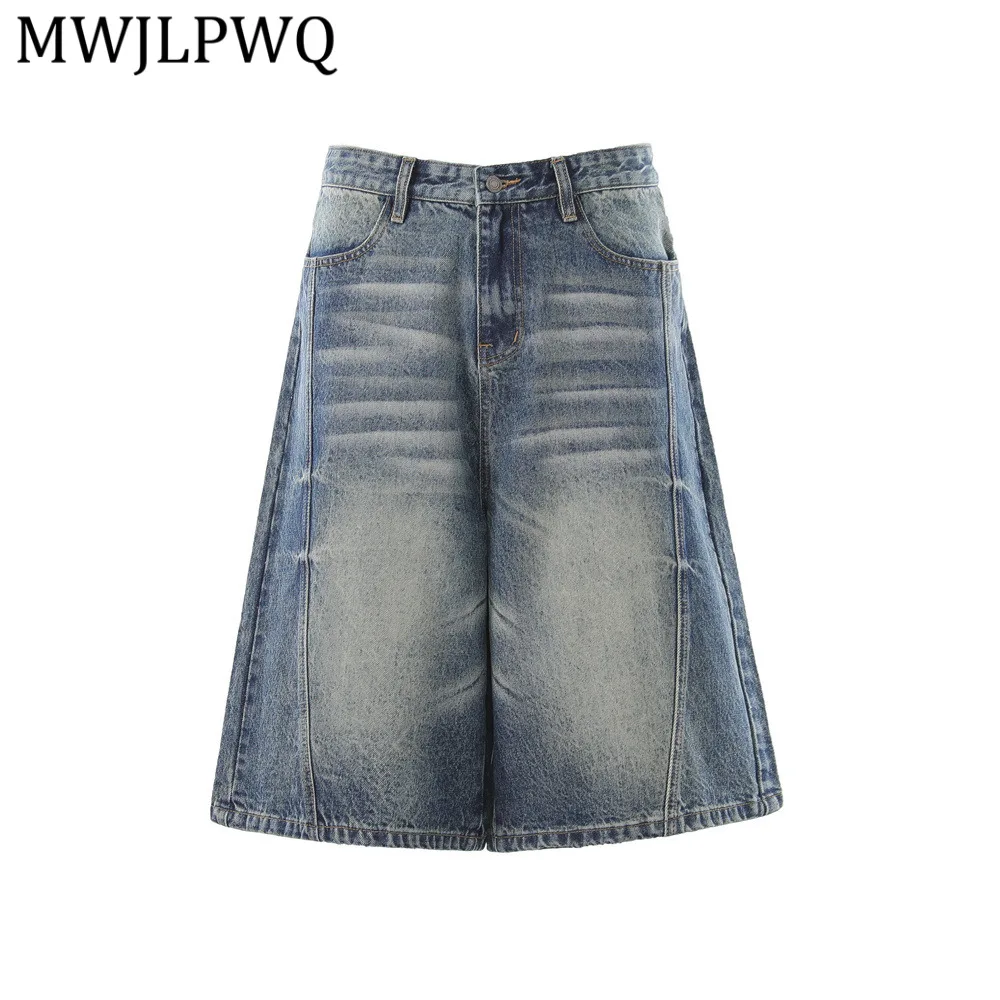 

MWJLPWQ Washed Distressed Wide-Leg Denim Shorts For Men Summer Vintage American Street Style Workwear 2026 Trendy Vibe 14845