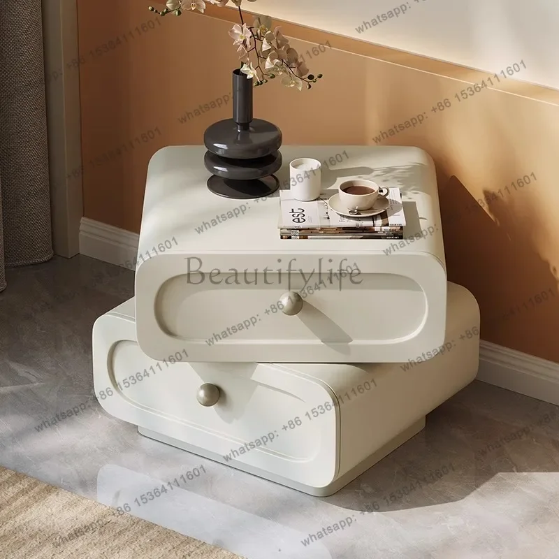 FGCream Wind Rotary Bedside Table Storage Cabinet Bedroom Home Premium