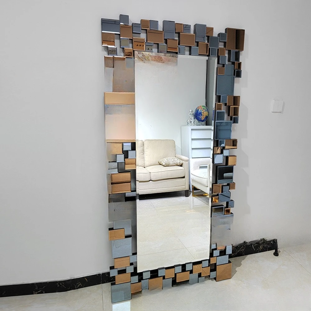 Handmade home decoration wall mirror rectangular border tea mirror + gray mirror