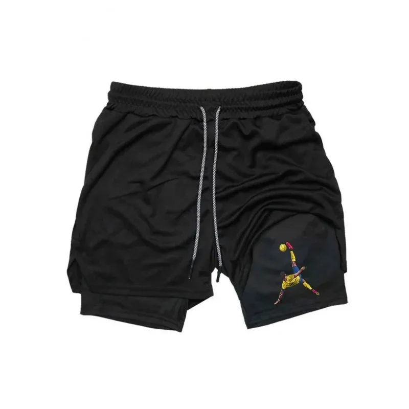 Beach Muscle Summer Men's Fitness Gym Training 2-in-1 Sports Quick Dry Workout Jogging Double Deck Shorts Stretchy Performance