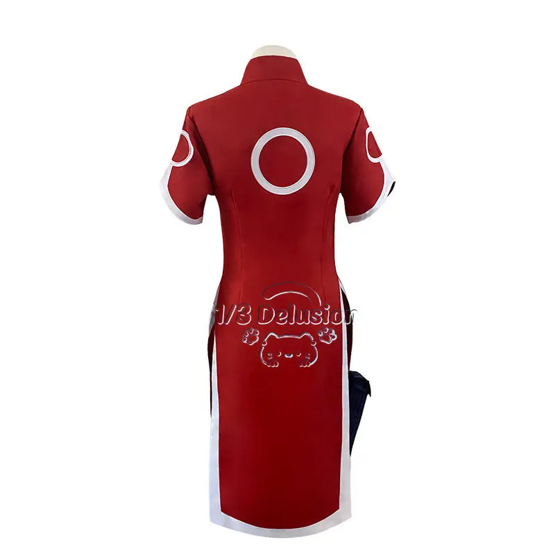 

Sakura Haruno Cosplay Costume Red Qipao Battle Outfit for Women Full Set Halloween Carnival Party Christmas Play Role Clothes
