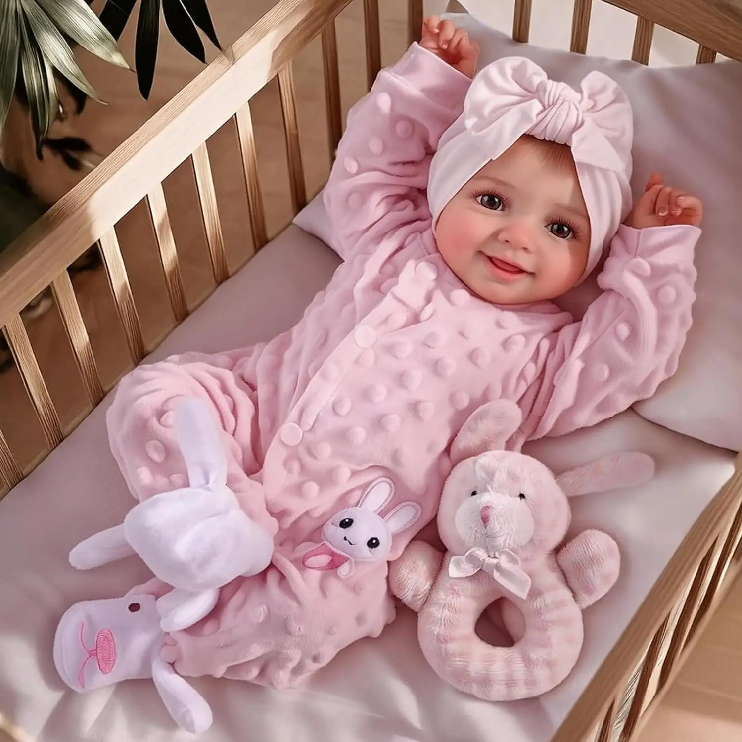 18inch Smiling Soft Cloth Body Lifelike Reborn Baby Doll Hand Painted Hair Multiple Layers Painting 3D Skin Art Doll