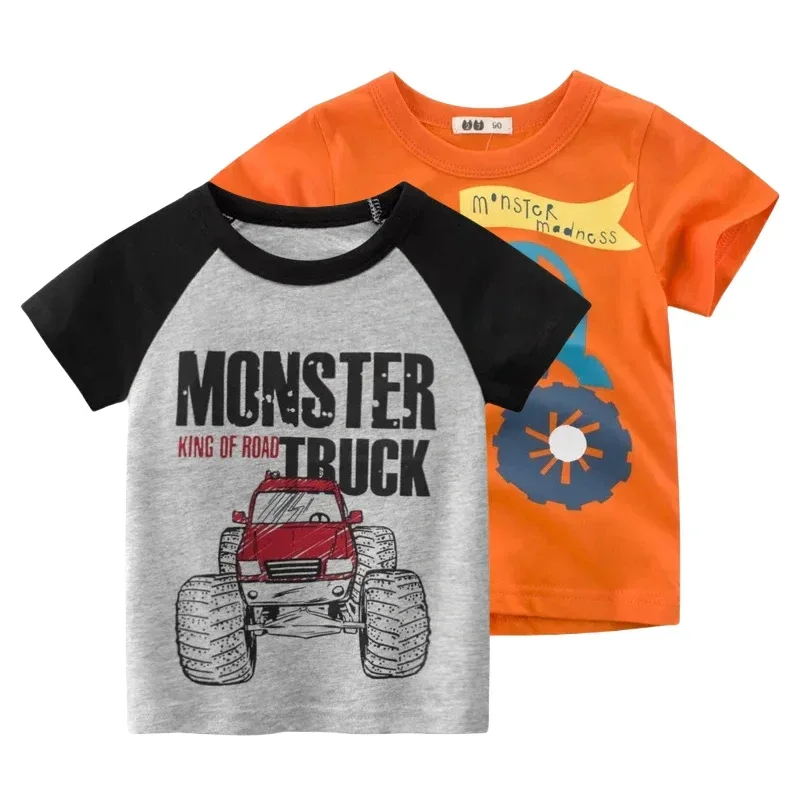 Cartoon Off-road Vehicle Print T Shirt Boys 2025 Summer New Short Sleeve T-Shirt Children's Clothing Kids Clothes Cotton Top Tee