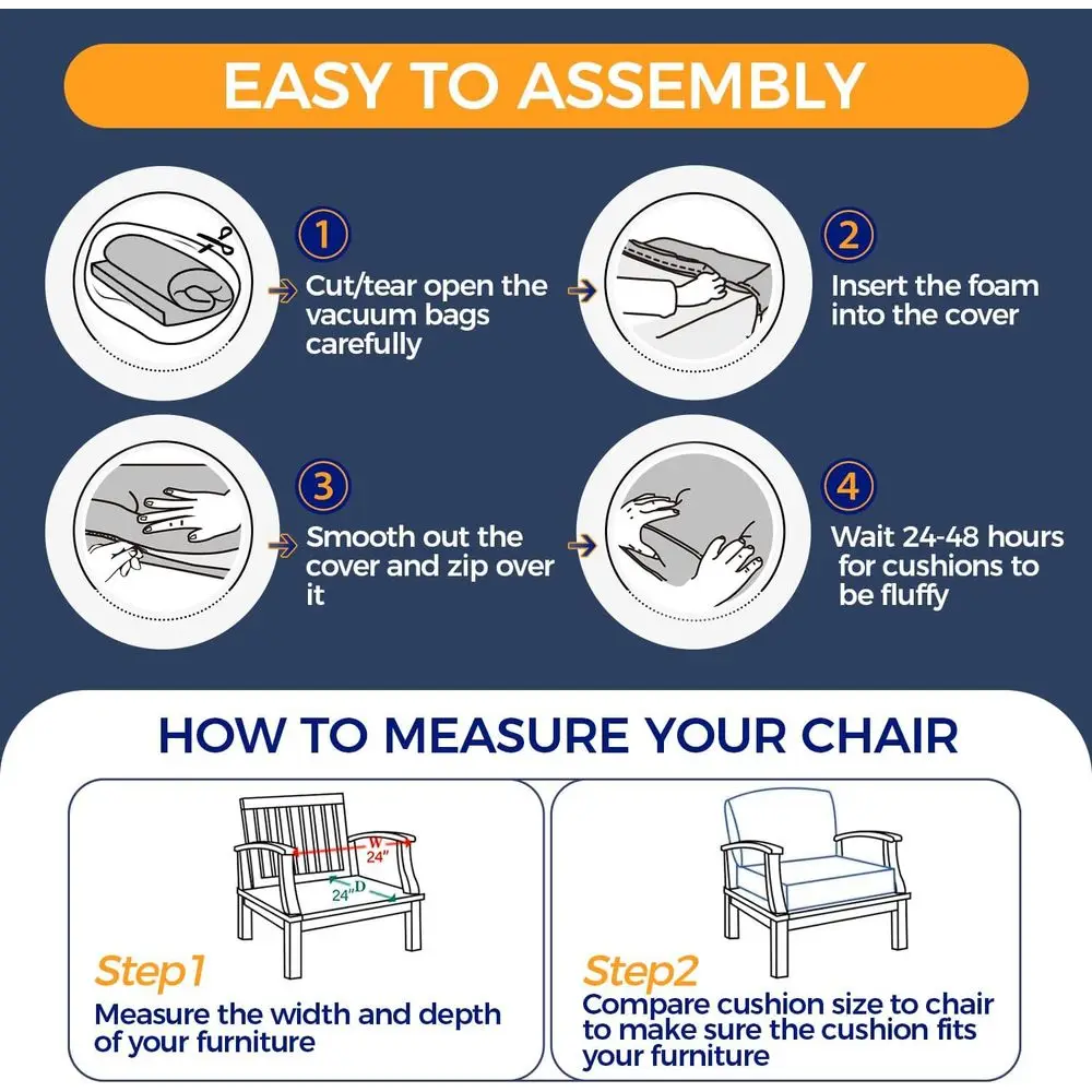 24 Set Bantal Kursi Luar Ruangan Tahan Air & Anti-UV untuk Kursi Patio, Sarung Dapat Dilepas