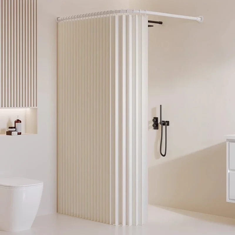 Bathroom waterproof and mildew-proof shower curtain set, free punching arc folding partition