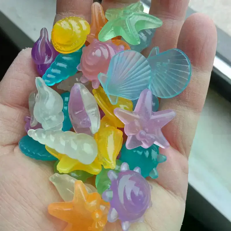 50Pcs Glow In The Dark Pebbles Cute Sea Shell Starfish Style Eco-Friendly for Aquarium Bonsai Vase Filler Decor