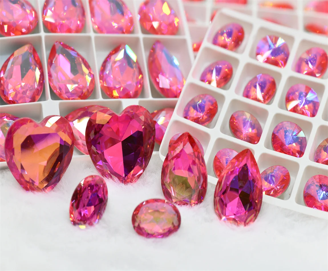 K9  Rose colorful  rhinestones Strass Glitter glass Crystal Pointback Drop square heart round Bag Jewelry Decoration for Diy