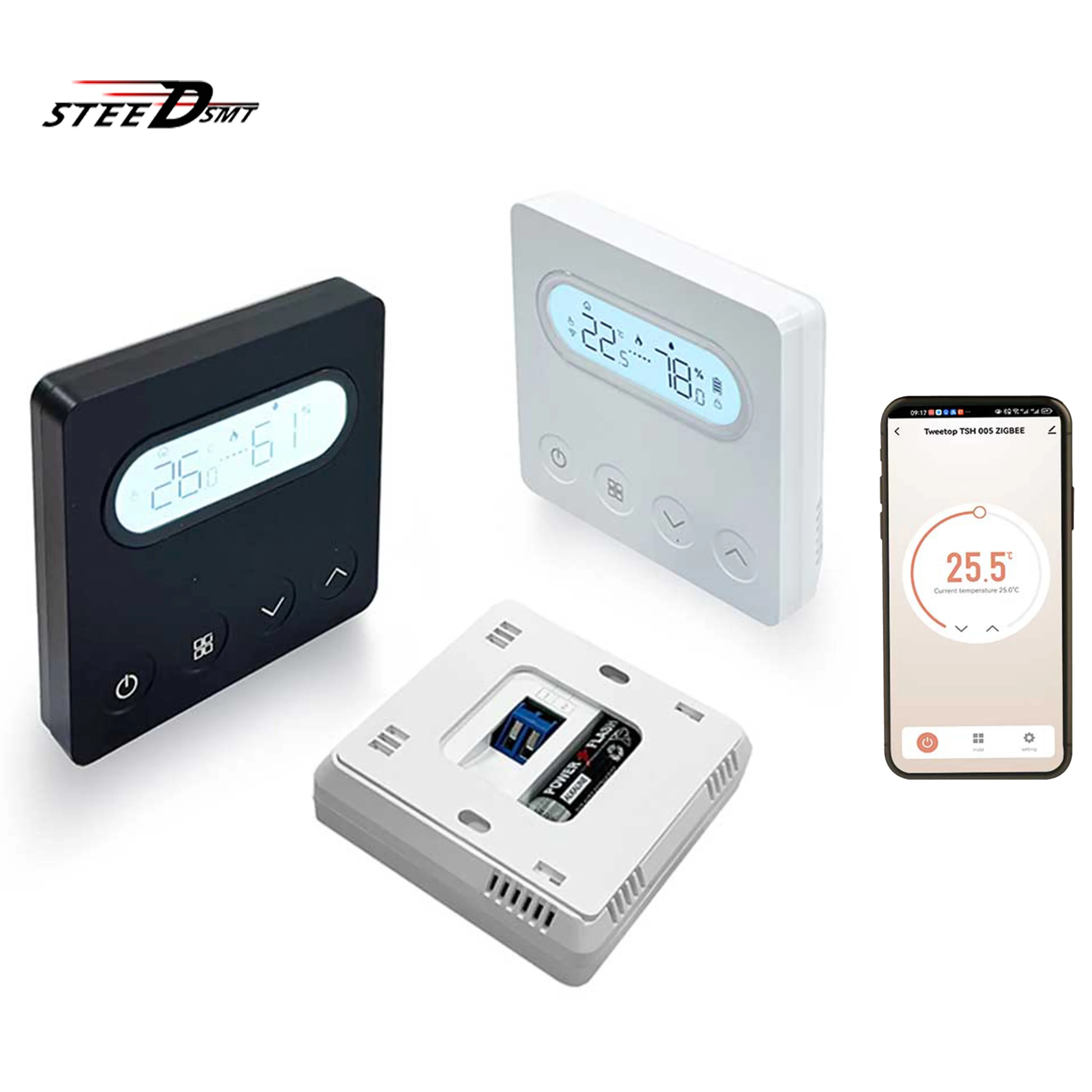 

Поверхностный термостат Zigbee для 2 * AA 3,0 В с батарейным питанием, сухой контакт, контроль котла, охлаждение, регулирующий клапан отопления