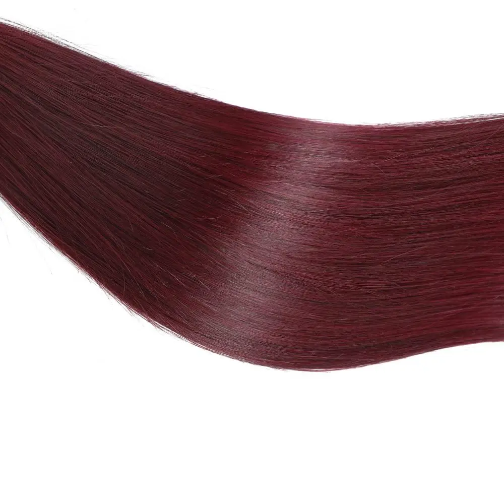 Mechones de cabello humano liso, Color rojo vino, n. ° 99J, cabello humano virgen brasileño sin procesar, extensiones de tejido con cierre