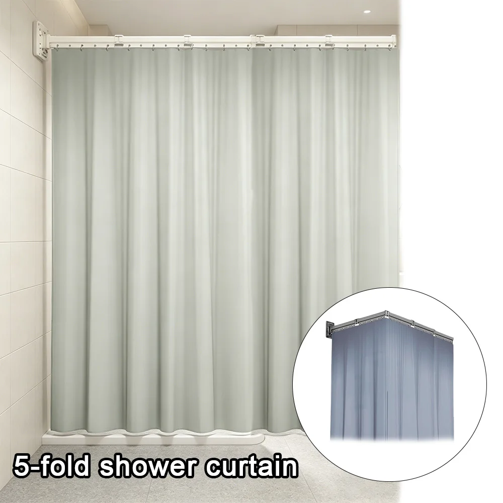 Tenda da doccia pieghevole con sistema di montaggio adesivo rimovibile, senza necessità di forare, sistema di binari pieghevole per tenda da doccia, ideale per il bagno, tessuto impermeabile, bordo
