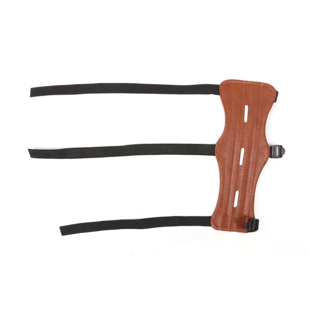 

Protective Archery Arm Guard PU Brown Triple Adjustable Buckle Strap Lightweight Durable Forearm Shield Suitable Right