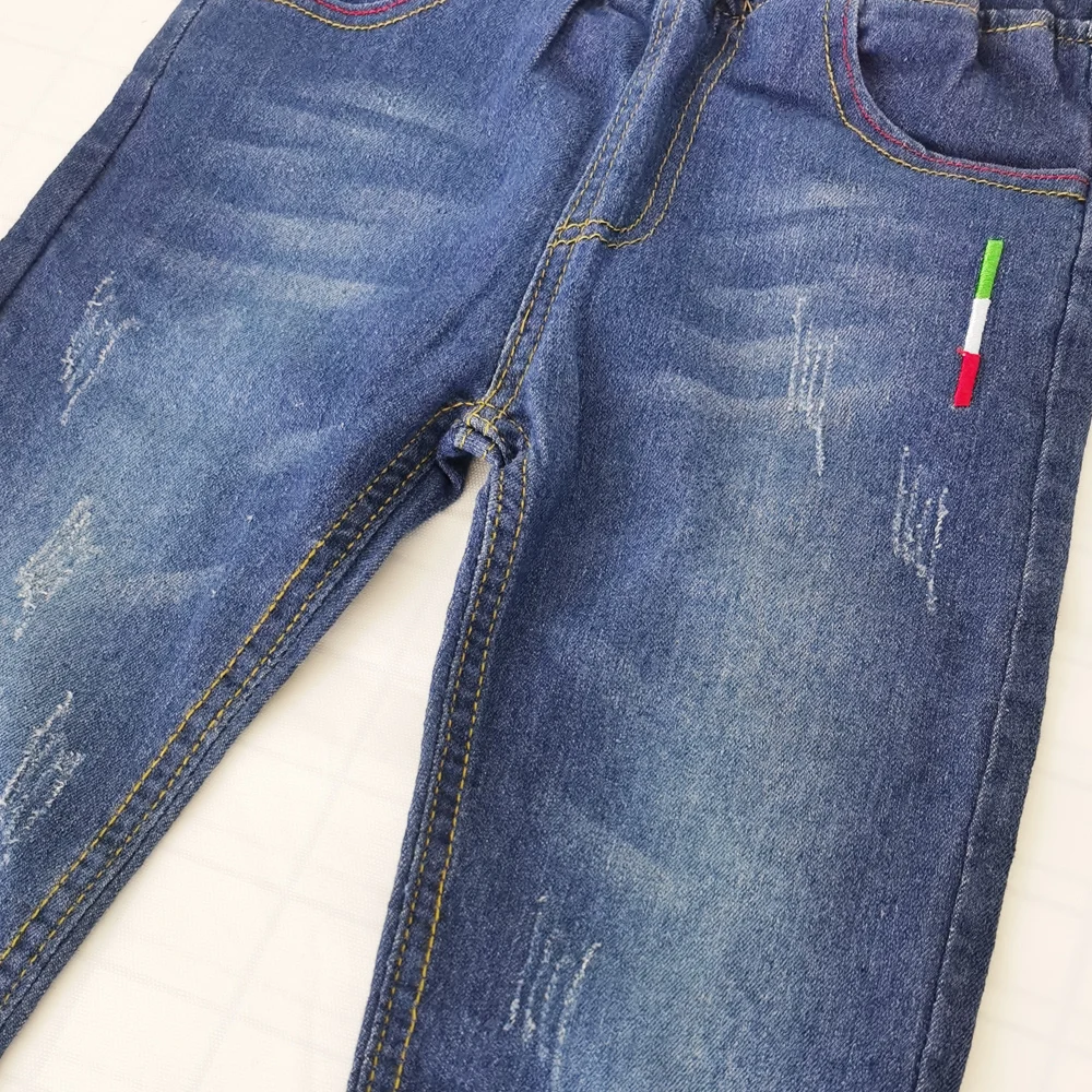 IENENS Kids Slim Jeans Teens Boy Casual Trousers Child Elastic Waist Pants 4-11 Years Fashion Solid Color Straight Denim Pants