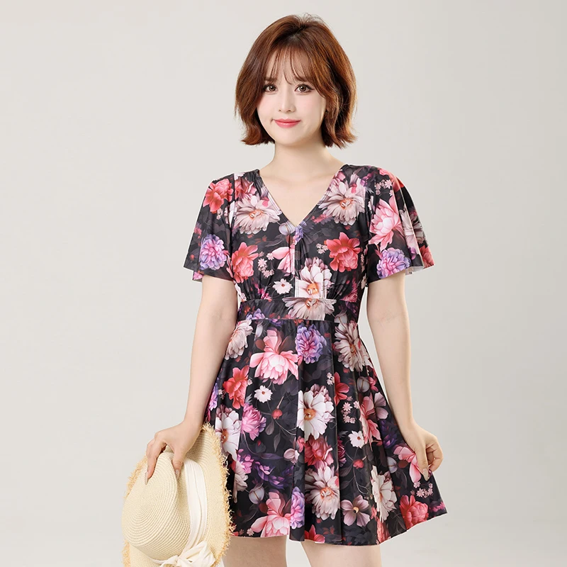 Traje de baño para mujer Traje de baño de una pieza Tallas grandes L-9XL Vestido tipo boxeador de media manga Ropa de playa de alta calidad al por mayor y al por menor