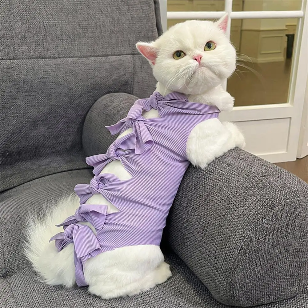 Post-surgery Cat Garment Adjustable Breathable Cat Neutering Suit Pet Surgery Recovery Clothes for Small Medium Dogs Striped Pet