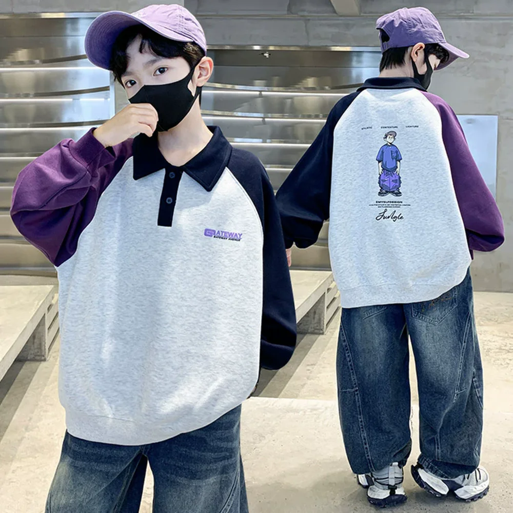 

Korean Style Boy Fashion Sweatshirt Teenage Child Spring Autumn Clothes for Kids Casual Cotton Pullover Tops 5 6 7 8 9 10 12 14Y