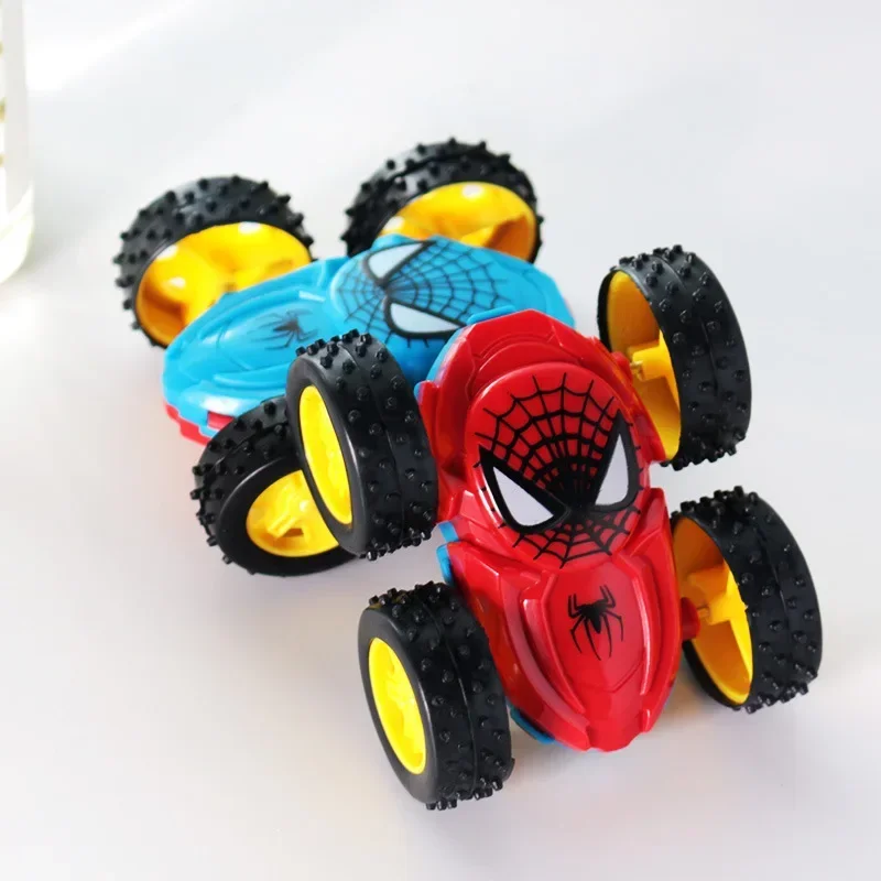 Marvel Spiderman Cars Inertial Double-sided Play Vehicles Fall Resistant 360° Overturn Pull Back Toys Car Children Birthday Gift