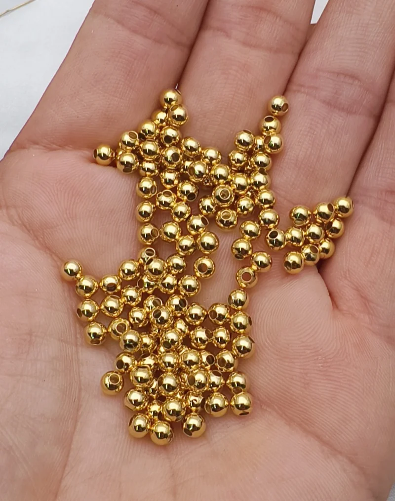 2000pcs Anti-fading Gold Rhodium Silver Color 2mm 3mm Metal Brass Round Spacer Beads DIY Jewelry Making Components