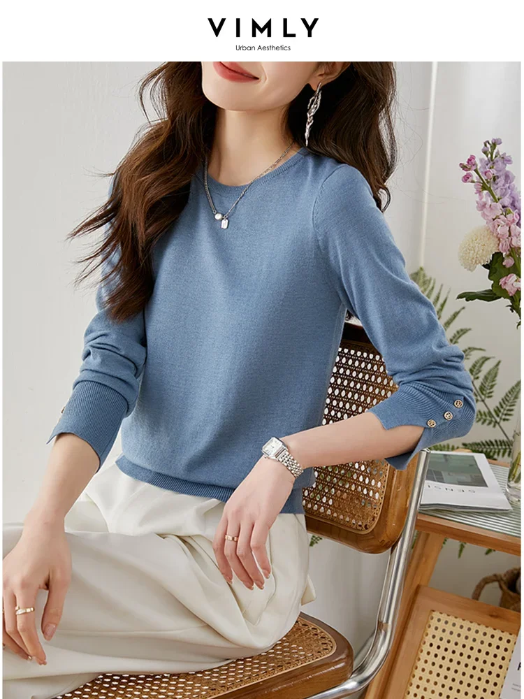 Vimly Elegant Basic Sweater Pullovers for Women 2023 Spring Korean Fashion Loose Long Sleeve Knitted Tops Womens Clothing 71331