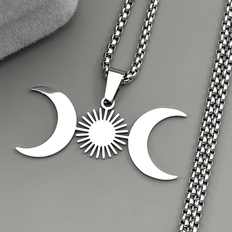 اليونانية الثلاثي القمر آلهة السحر قلادة قلادة للنساء الرجال الفولاذ المقاوم للصدأ الذهب اللون ويكا سلسلة مجوهرات طوق هدية