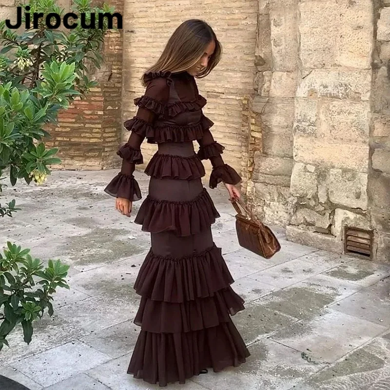 

Jirocum Elegant Mermaid Prom Dress Women's Ruffled Tiered O Neck Party Evening Gown Floor Length 2024 Formal Occasion Dresses