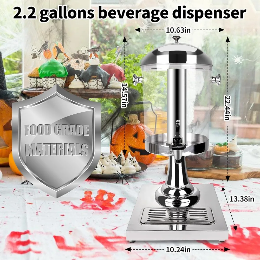 2.2 Gallon Stainless Steel Drink Dispenser with Ice Core, Drip Tray & Stand for Parties - view 5