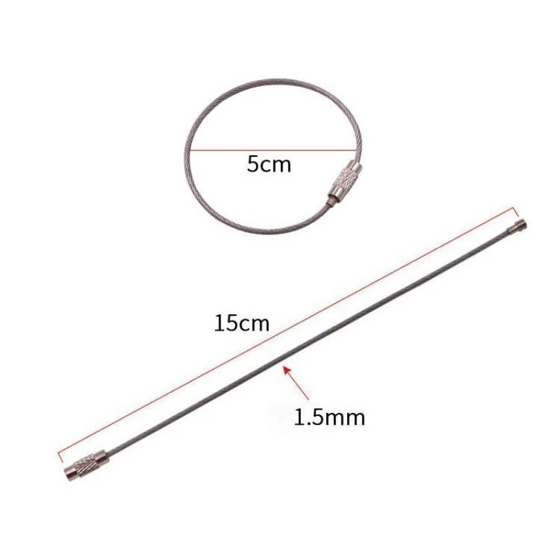 10pcs Wire Rope Key Chain Stainless Steel Wire Keychain Flashlight Carabiner Cable Key Ring Luggage Tag Screw Lock Gadget