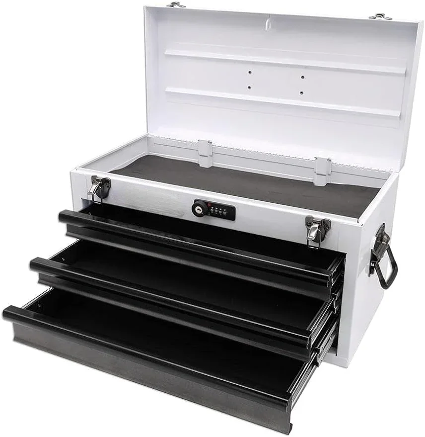 

USA Hand Carry Tool Box 3-Drawer Heavy Duty Steel Toolbox with Lock System (White)