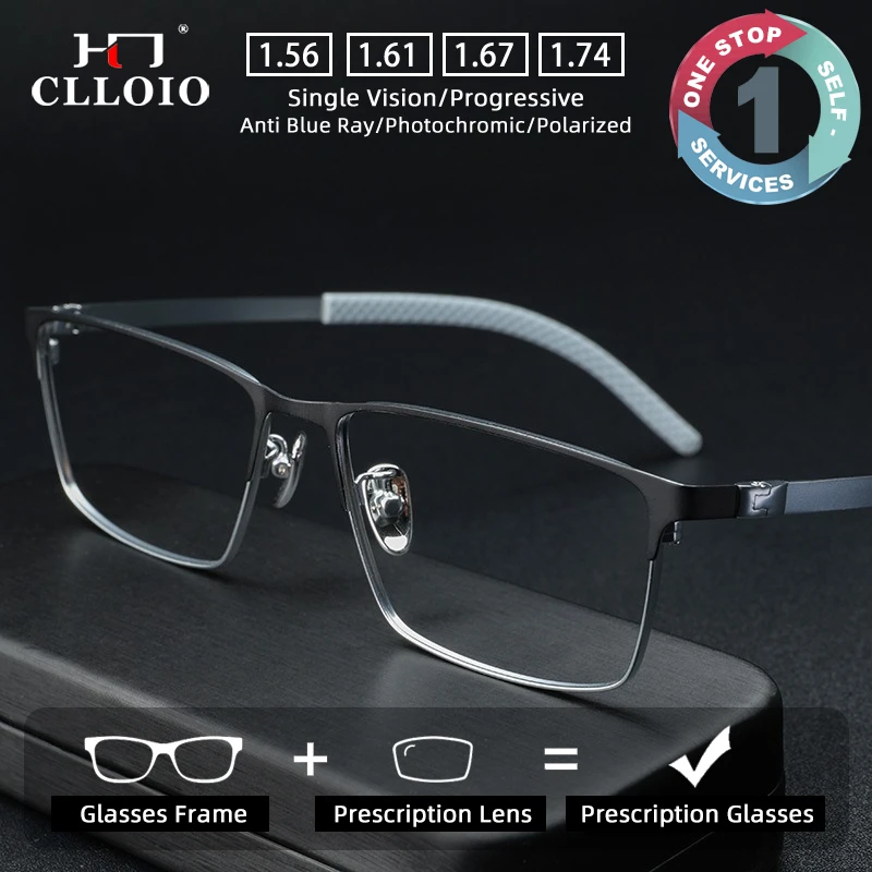 

CLLOIO Business Fashion Casual Style Titanium Prescription Glasses Anti Blue Light Myopia Glasses Progressive Reading Eyewear