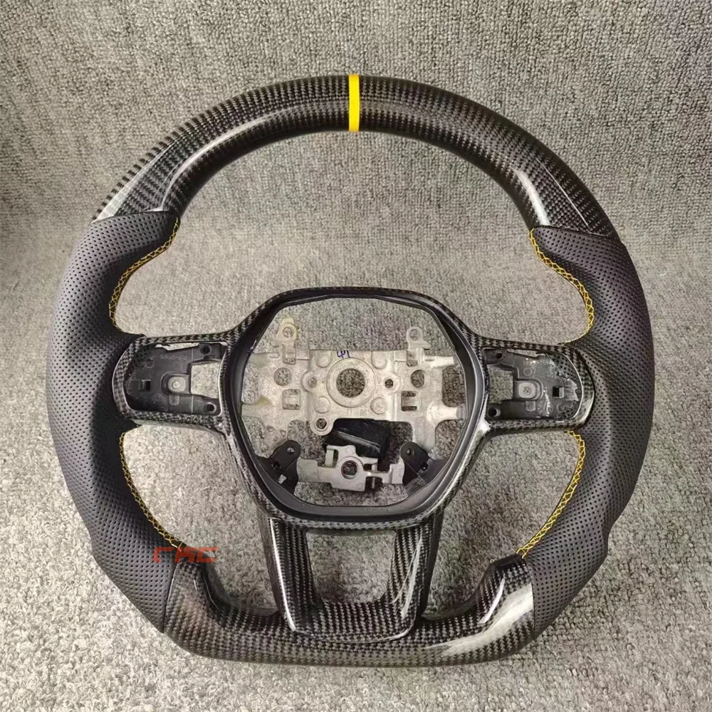 

Customized black Carbon Fiber Perforated Leather yellow strip steering wheel For HONDA civic 11th 2021 2022 2023 2024