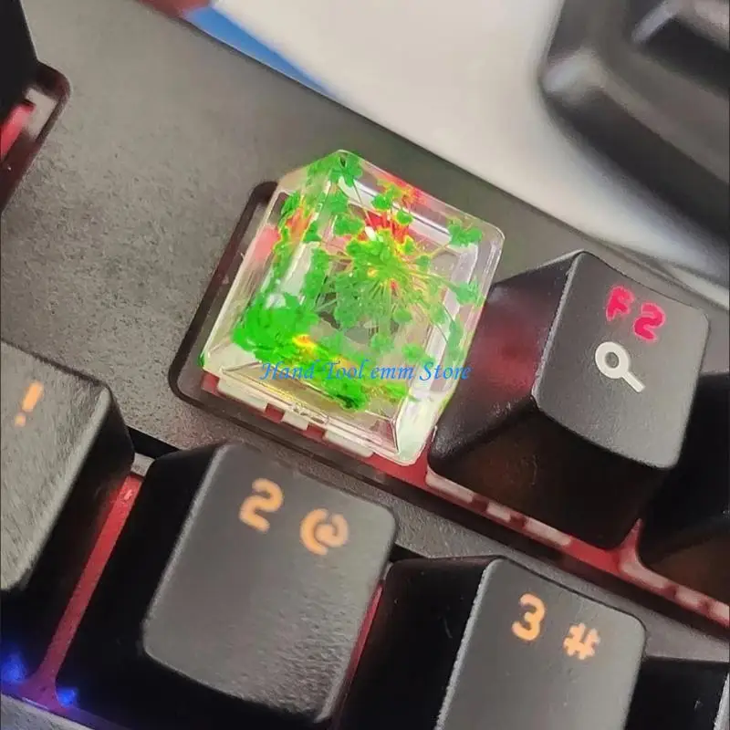 H37F 4PCS EPOXY Translucents deixa flores secas papel cruzar teclados mecânicos
