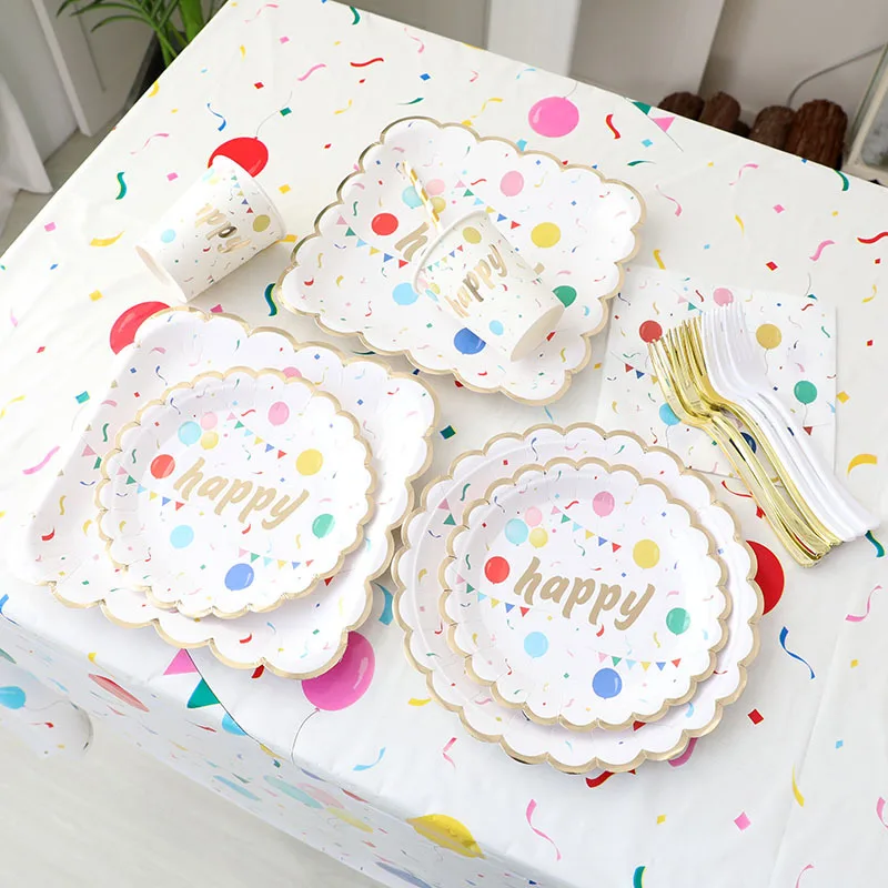 Disposable Petal Edge Tableware Kid's Party Pressure Resistant Plates Birthday Food Grade Cake Dishes Oil Proof Paper