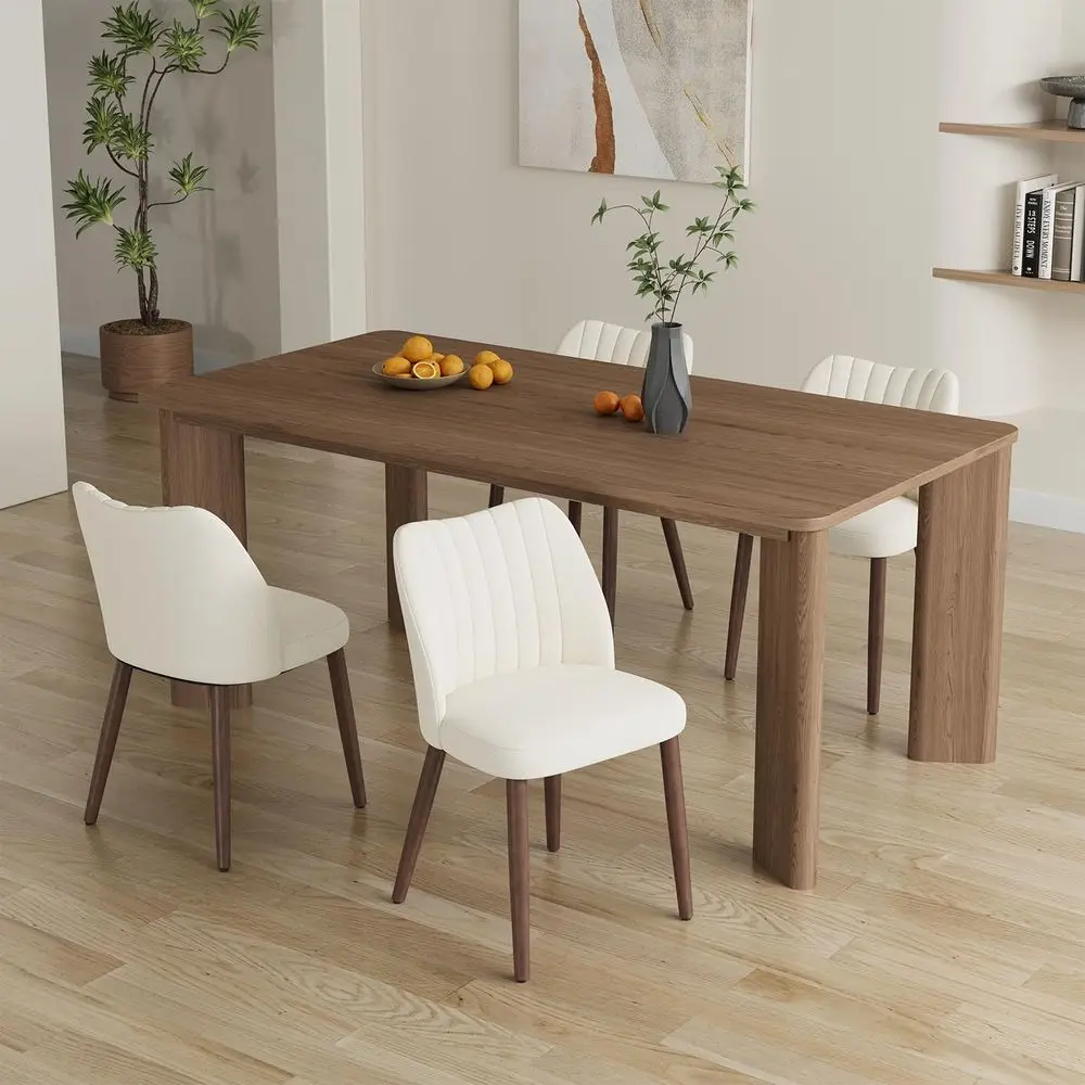 

Upholstered Dining Chairs Set of 4, Fabric Kitchen Chairs with Solid Wood Legs, Suitable for Dining Room or Cafe, Beige