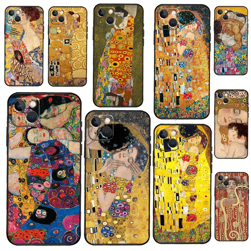 The Kiss Gustav Klimt Painting Phone Case on For iPhone 13 12 11 14 15 Pro Max 8 7 Plus SE 2020 XR X XS MAX Soft Back Cover