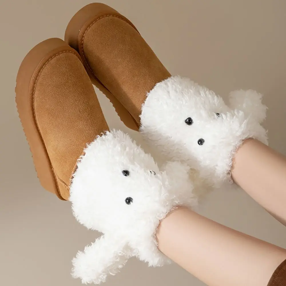 1 Pasang Penghangat Kaki Anjing Kartun Kawaii Putih Kopi Penutup Pergelangan Kaki Penghangat Tebal Aksesoris Gadis JK Musim Gugur dan Musim Dingin