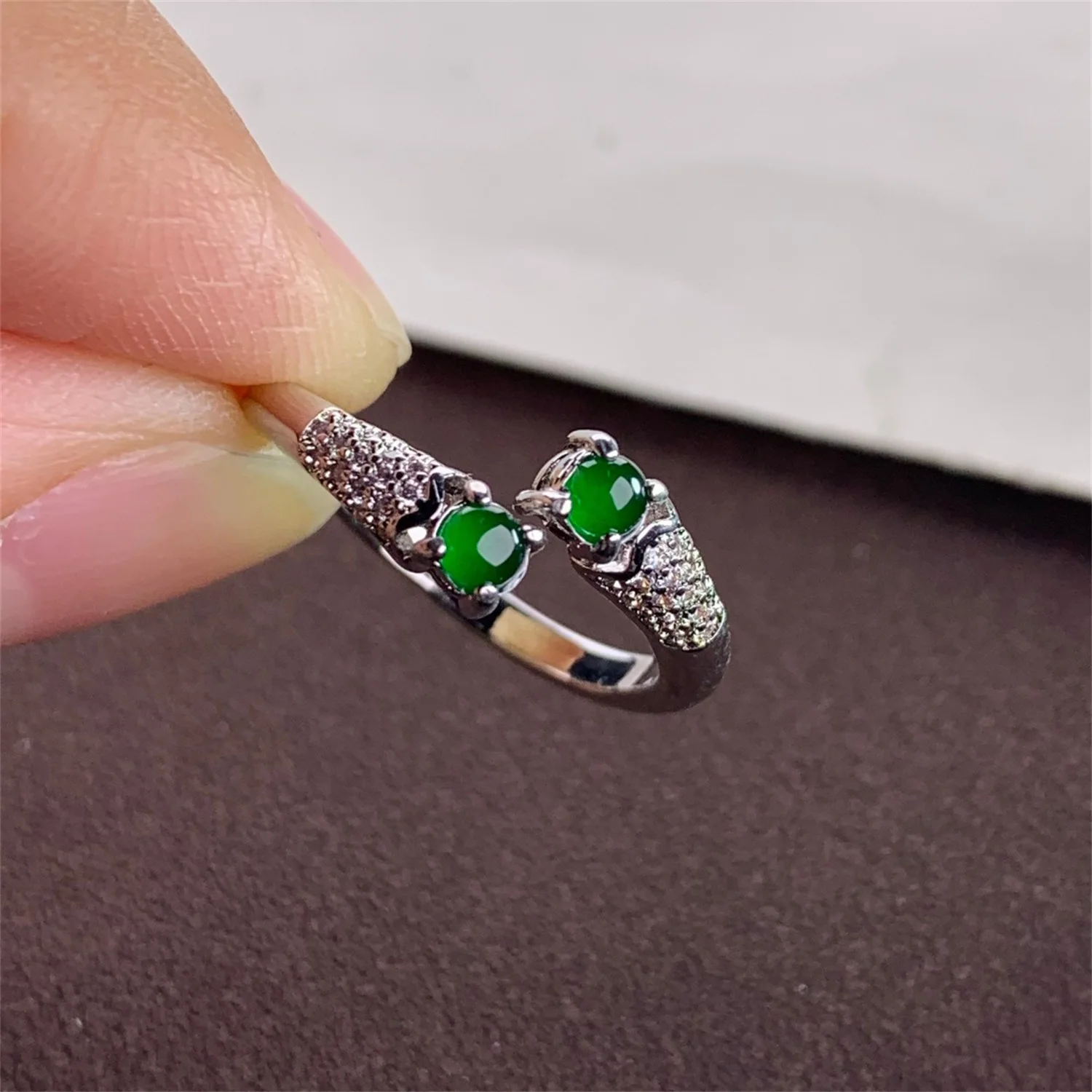 Authentic Guatemalan Jade Type A Icy Translucent Yang Green Cabochon K Gold Plated Setting Ring Full Color Lady Gift Box Elegant