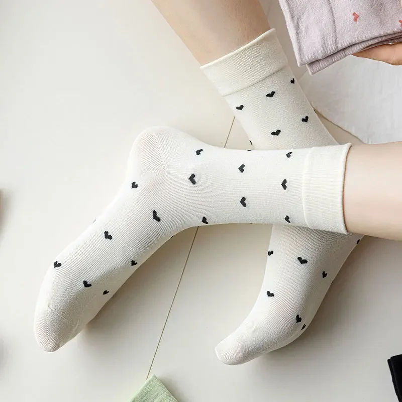 

Милые женские носки с принтом сердца, уличная одежда в Корейском стиле Харадзюку, дышащие школьные длинные эластичные носки для девочек