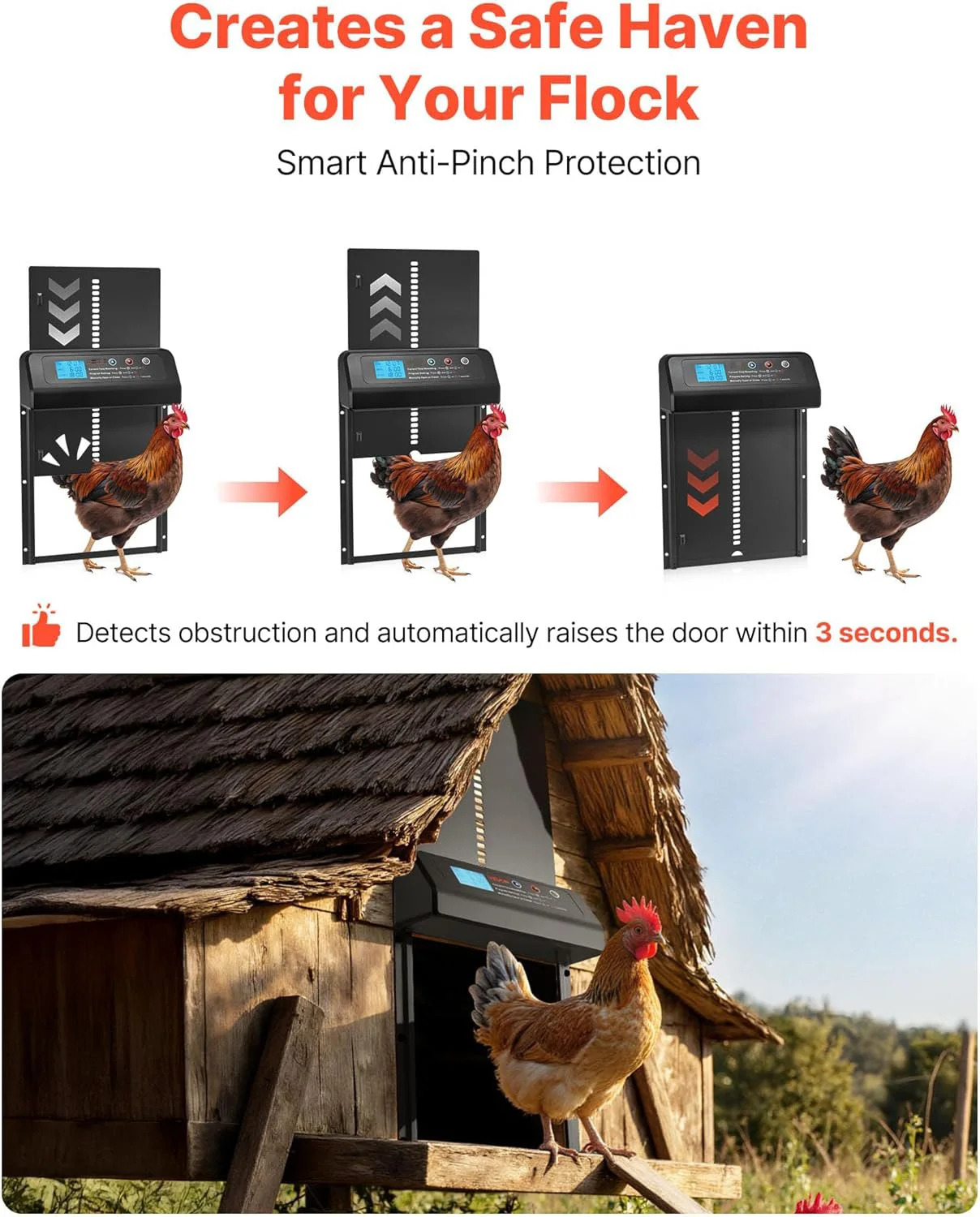 فتاحة باب حظيرة الدجاج الأوتوماتيكية مع مؤقت وشاشة LCD - هيكل ألومنيوم عالي التحمل، أمان مضاد للقرص، سهل التركيب #4