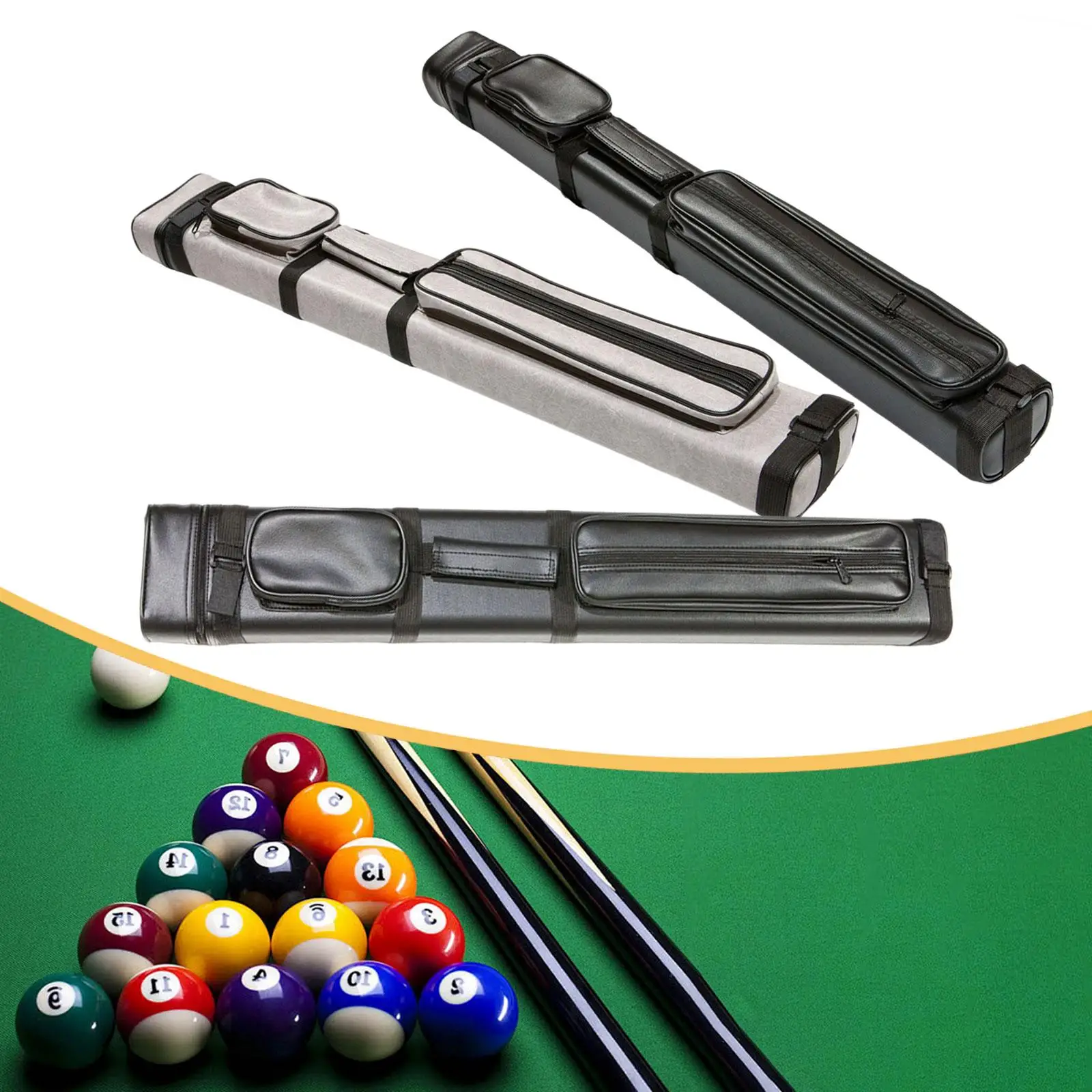

1/2 Billiard Cue Bag PU Leather Protective Carrying Case with Accessory Pocket for Snooker and Pool Enthusiasts