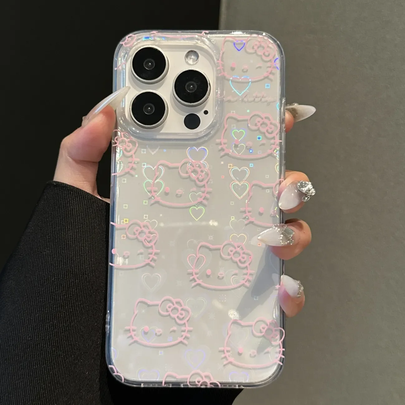 Sanrio Hello Kitty Laser Love Cute Phone Case For iPhone 16 15 14 13 12 11 Pro Max XR XS Max 7 8 Plus MINI Y2K Full Screen Cover