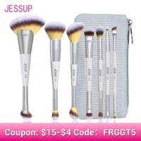 Jessup-Juego de brochas de maquillaje, 3/7 Uds., base sintética de doble punta, colorete, mezcla de resaltado, brocha para cejas con bolsa, gris silencioso T520