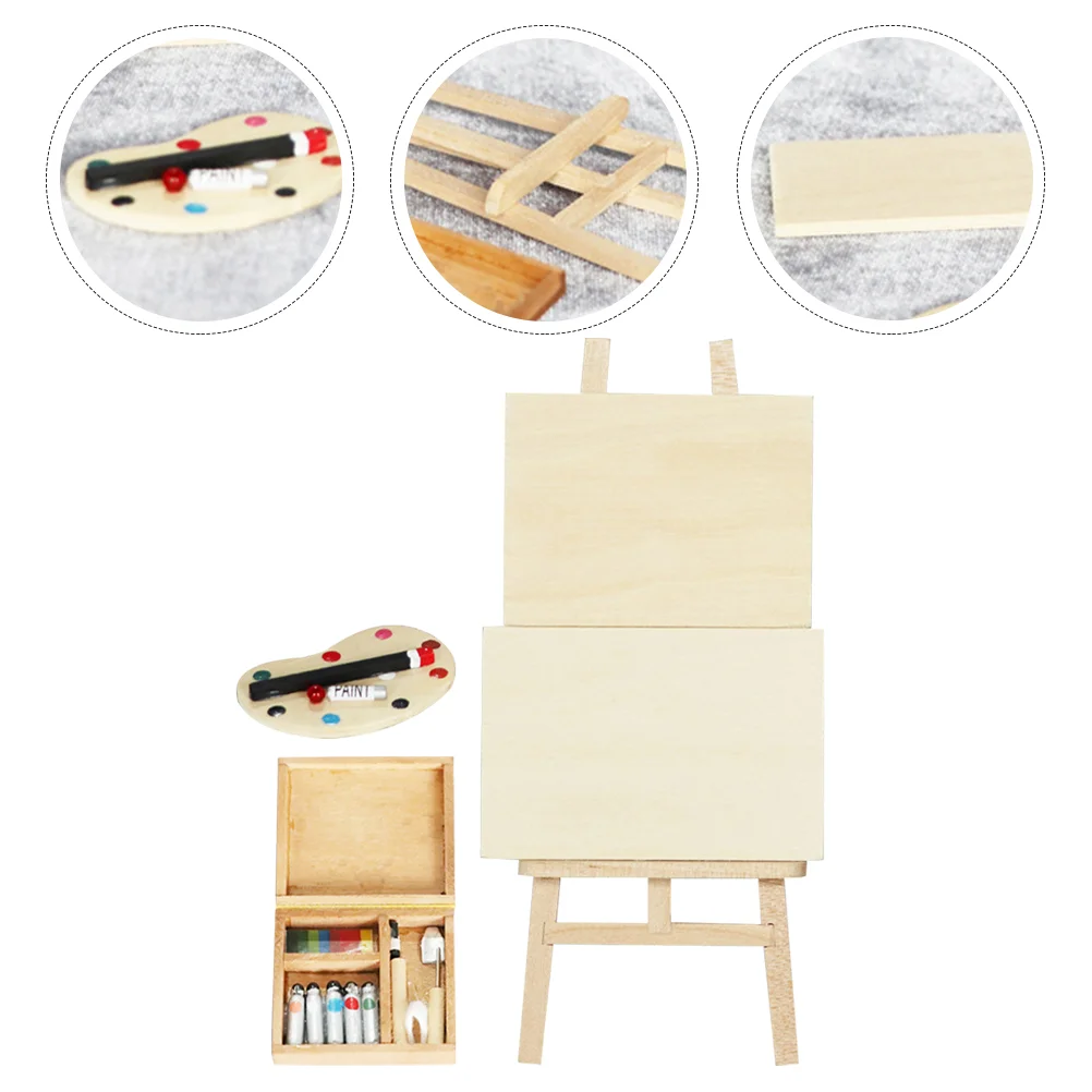 Wooden Miniature Simulation Easel Drawing Board Mini House Decorations Miniature Easel Kit Mini House Easel nament Miniature