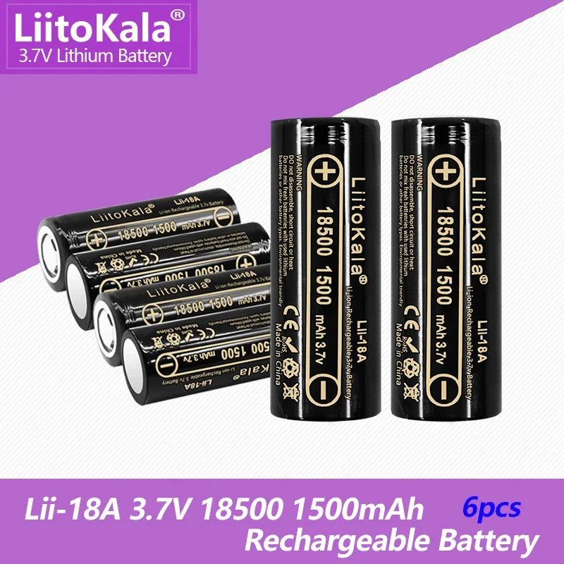 

6PCS LiitoKala Lii-18A 18500 1500mAh 3.7 V Rechargeable Battery Recarregavel Lithium Ion For LED Flashlight